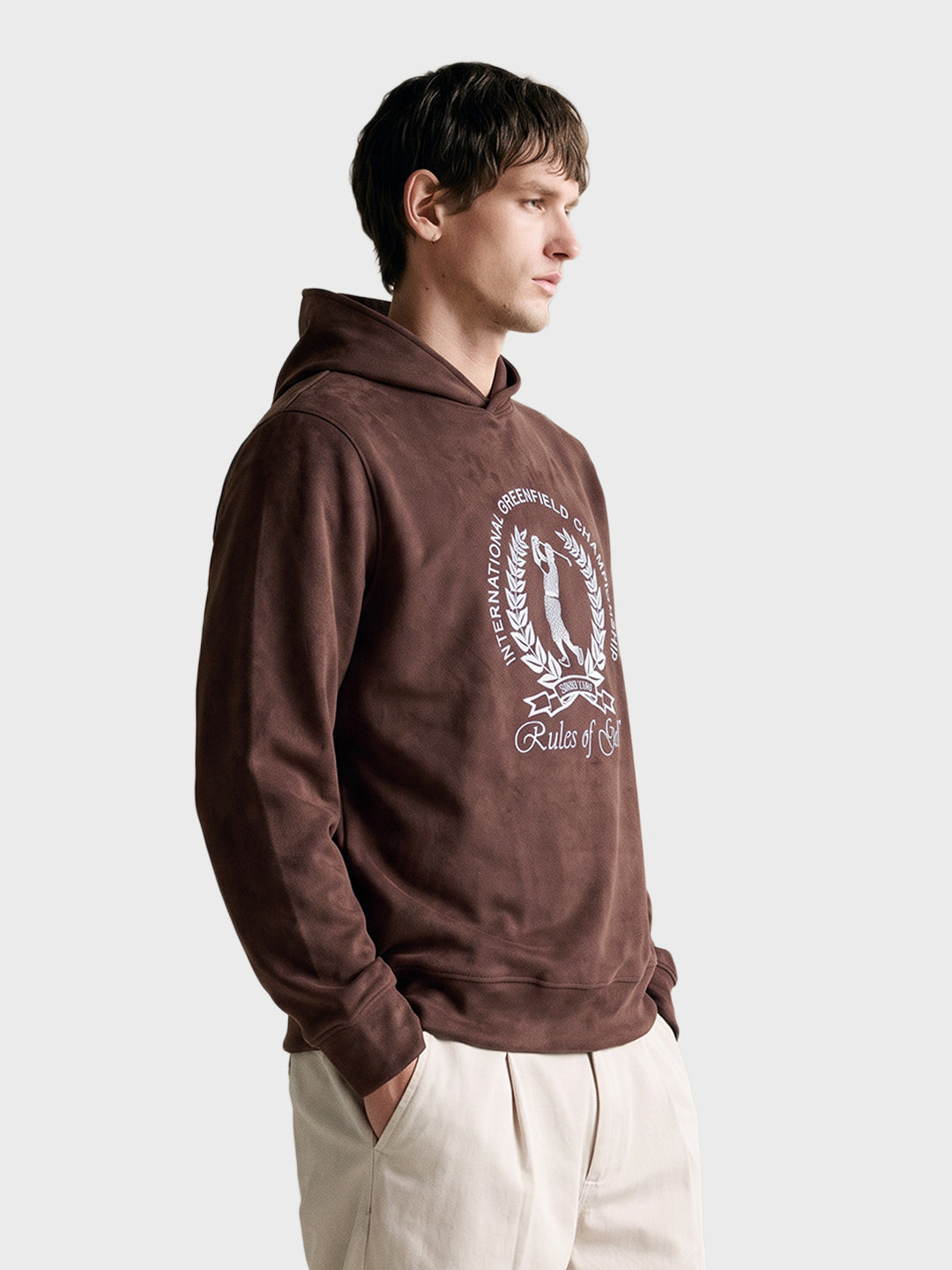 Men's Brown Regular Fit Embroidered Casual Sweatshirt
