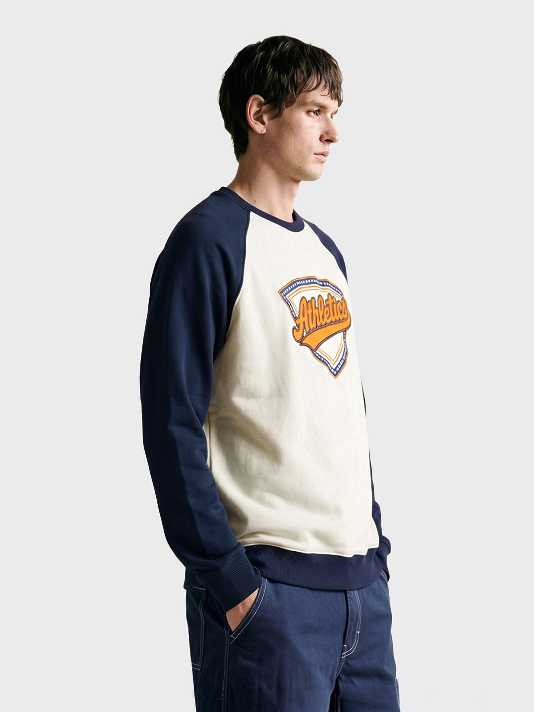 Men's Navy Blue Regular Fit Embroidered Casual Sweatshirt