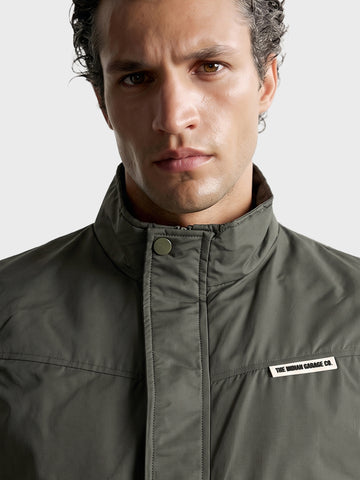 Men's Olive Regular Fit Solid Casual Jacket