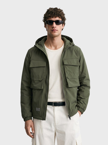 Men's Olive Regular Fit Solid Casual Jacket