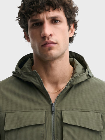 Men's Olive Regular Fit Solid Casual Jacket
