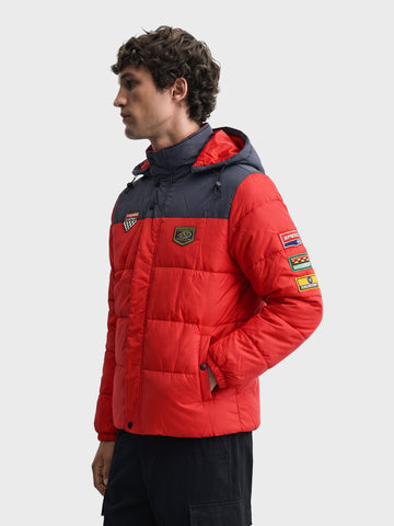 Men's Red Regular Fit Colourblocked Casual Jacket