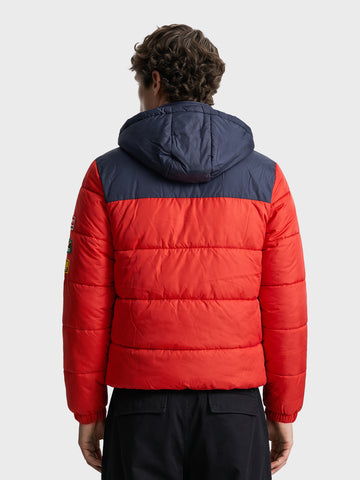 Men's Red Regular Fit Colourblocked Casual Jacket