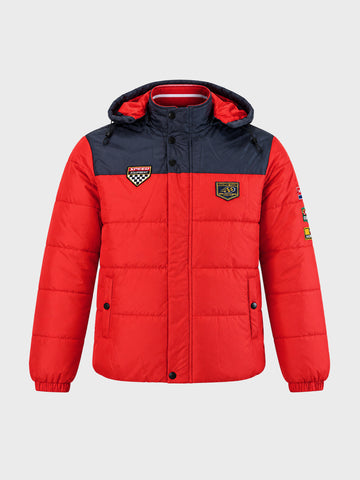 Men's Red Regular Fit Colourblocked Casual Jacket