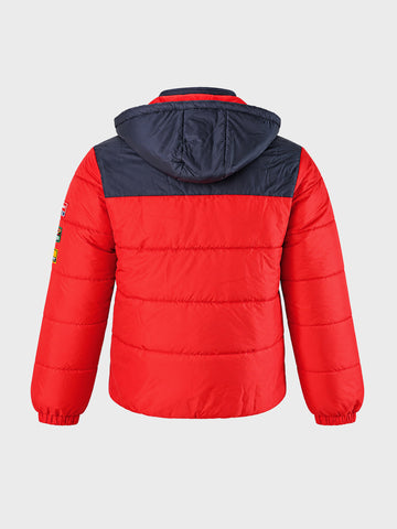 Men's Red Regular Fit Colourblocked Casual Jacket