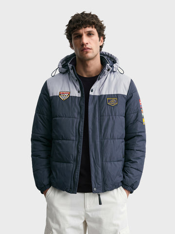 Men's Navy Blue Regular Fit Colourblocked Casual Jacket
