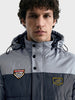 Men's Navy Blue Regular Fit Colourblocked Casual Jacket