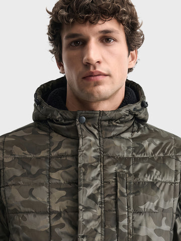 Men's Olive Regular Fit Camouflage Printed Casual Jacket