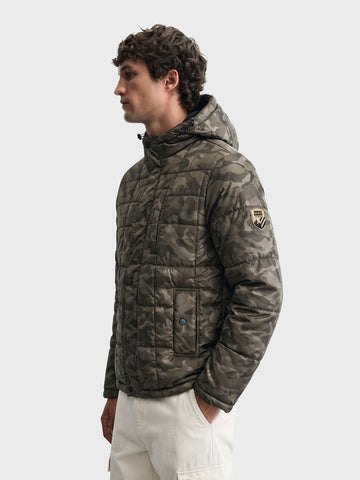 Men's Olive Regular Fit Camouflage Printed Casual Jacket
