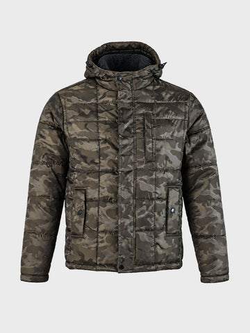 Men's Olive Regular Fit Camouflage Printed Casual Jacket