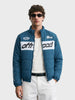 Men's Blue Regular Fit Graphic Printed Casual Jacket