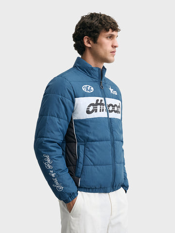 Men's Blue Regular Fit Graphic Printed Casual Jacket