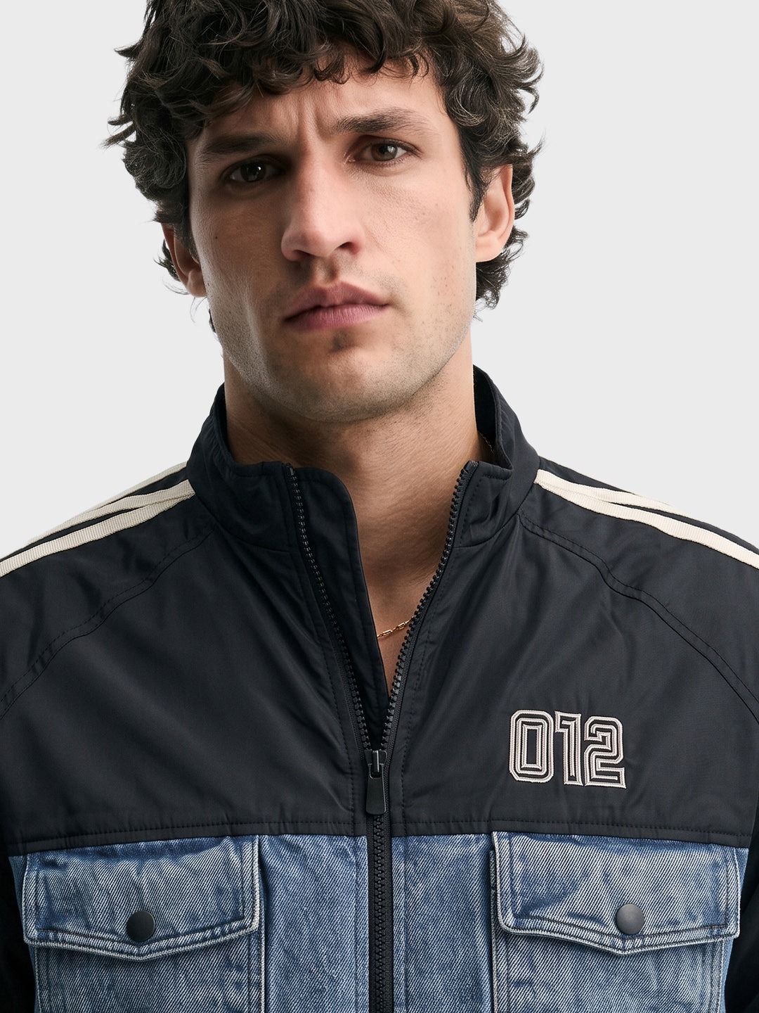 Men's Black Regular Fit Embroidered Casual Jacket