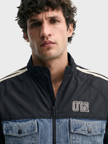 Men's Black Regular Fit Embroidered Casual Jacket