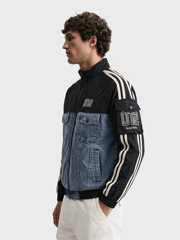 Men's Black Regular Fit Embroidered Casual Jacket