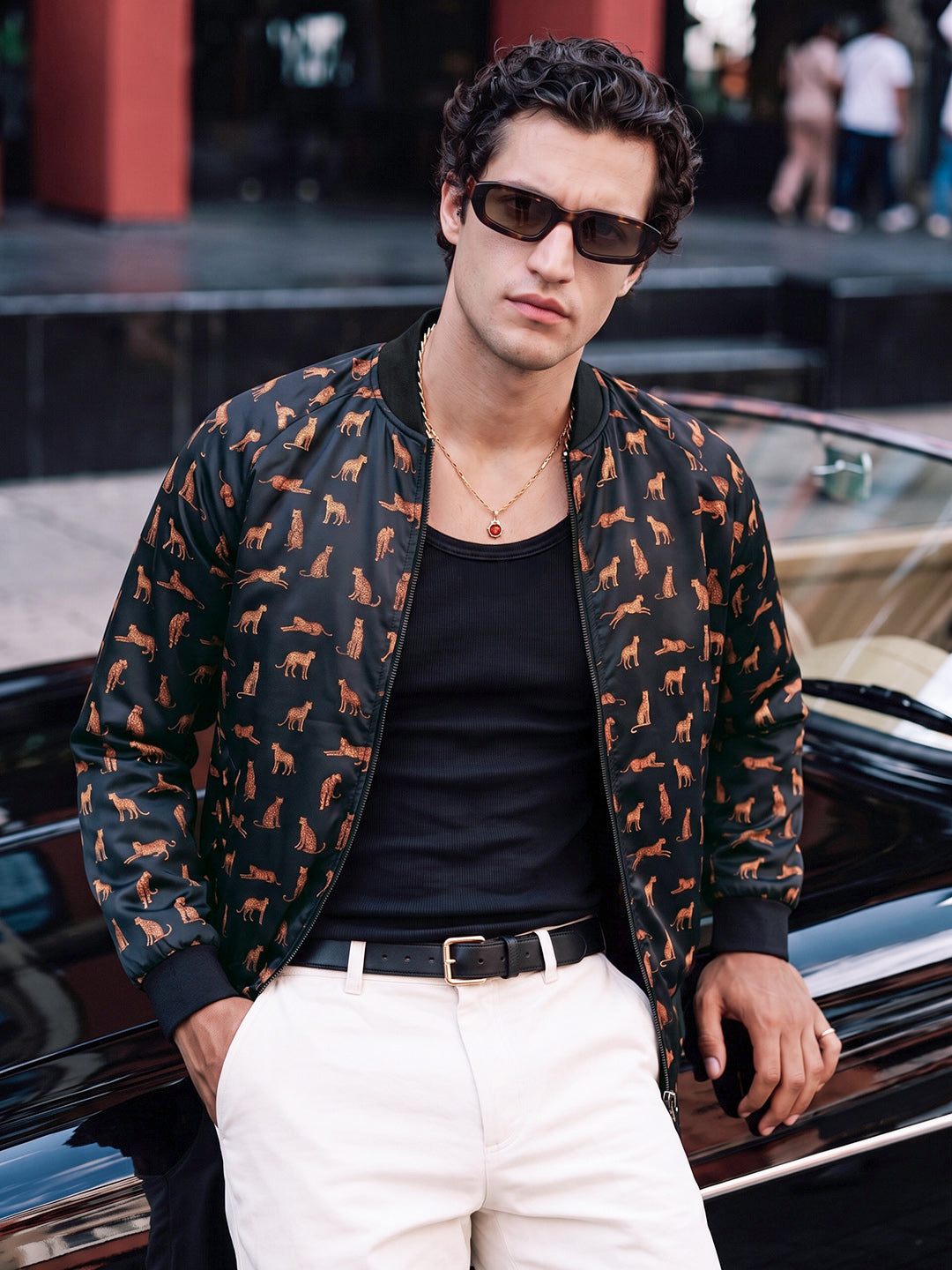 Men's Black Regular Fit Printed Casual Jacket