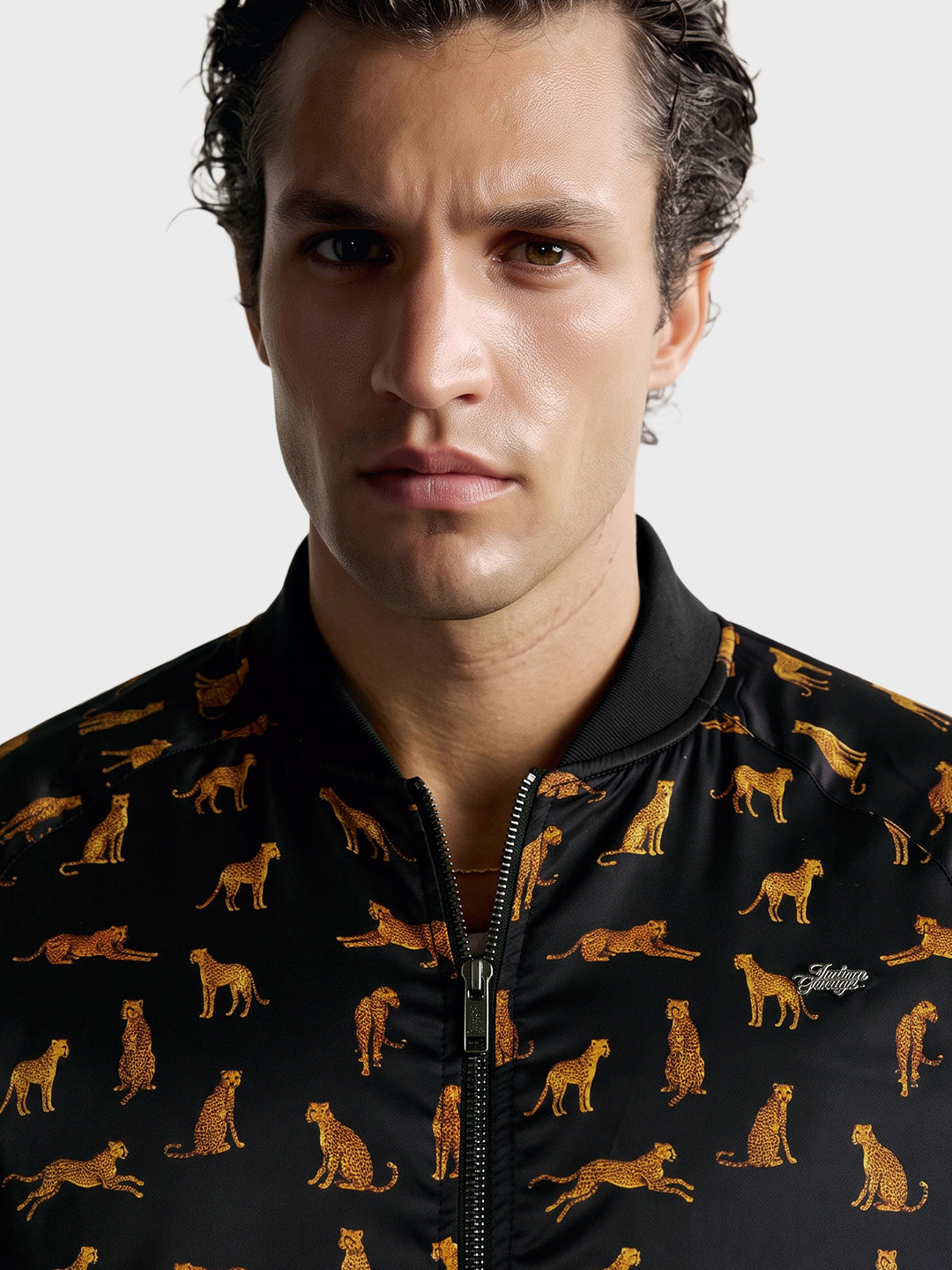 Men's Black Regular Fit Printed Casual Jacket