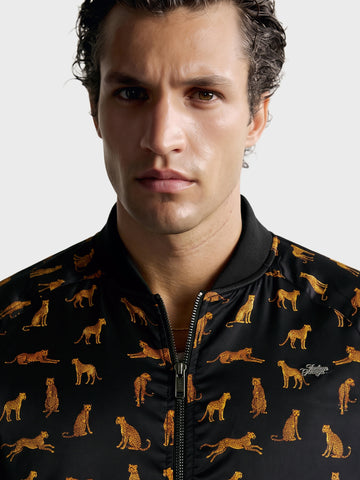 Men's Black Regular Fit Printed Casual Jacket