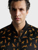 Men's Black Regular Fit Printed Casual Jacket