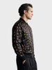 Men's Black Regular Fit Printed Casual Jacket