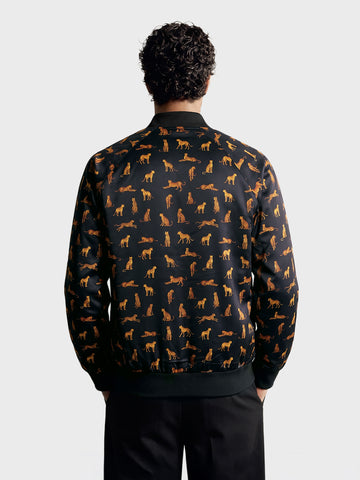 Men's Black Regular Fit Printed Casual Jacket