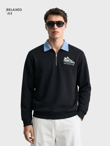 Men's Black Relaxed Fit Printed Casual Sweatshirt
