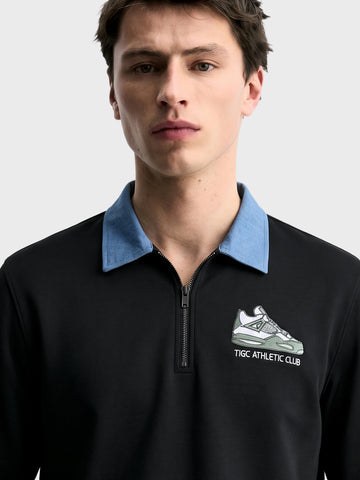 Men's Black Relaxed Fit Printed Casual Sweatshirt