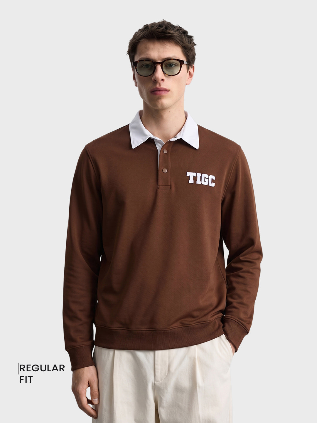 Men's Brown Regular Fit Solid Casual Sweatshirt