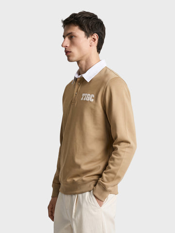 Men's Beige Regular Fit Solid Casual Sweatshirt