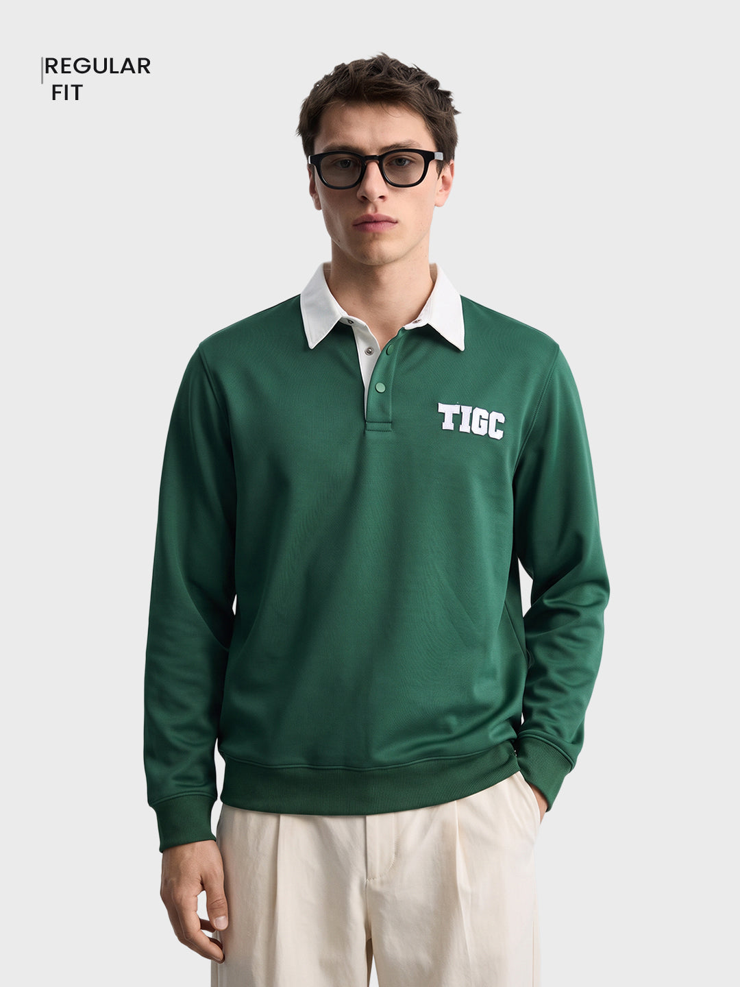 Men's Green Regular Fit Solid Casual Sweatshirt