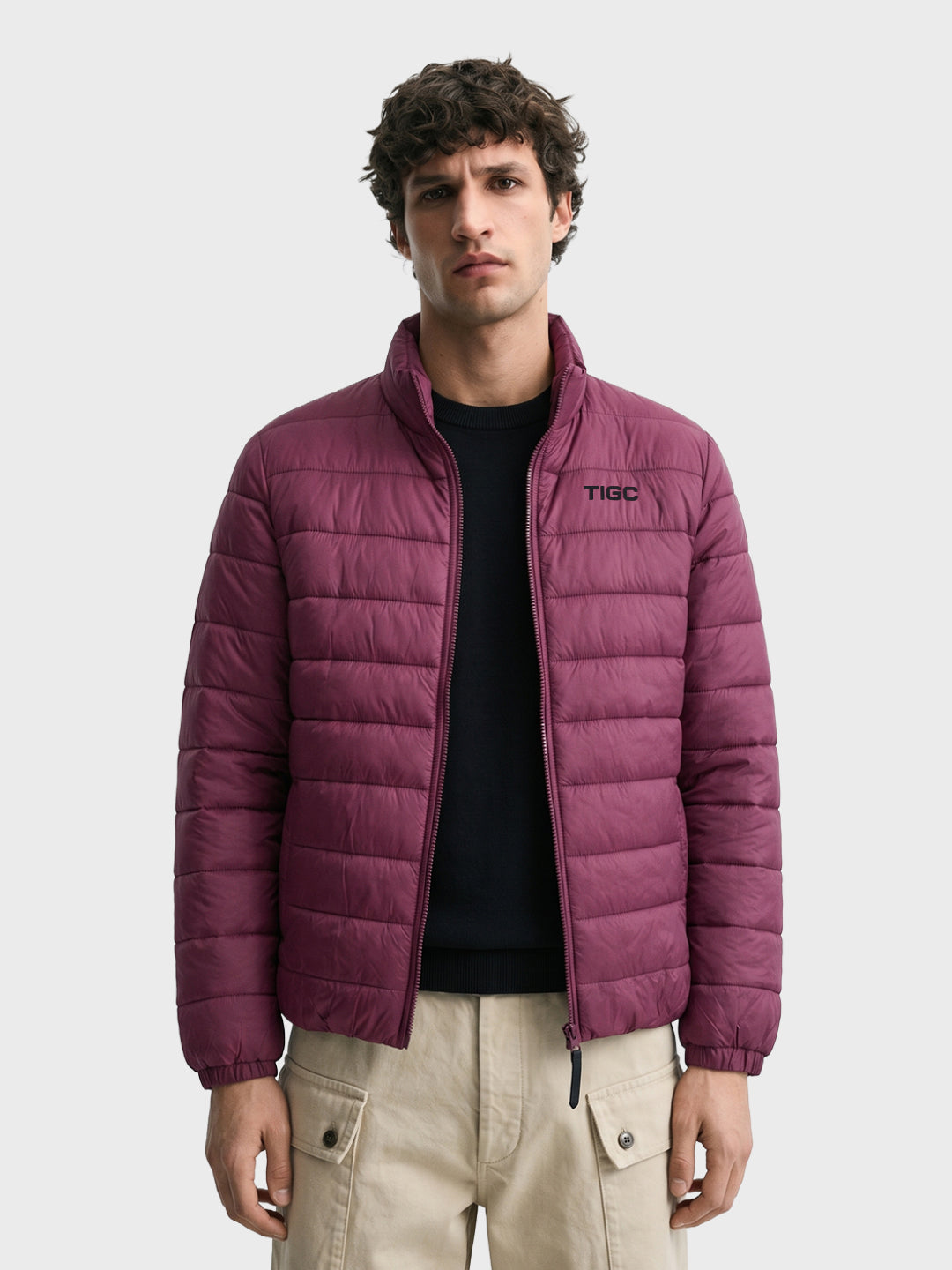 Men's Maroon Regular Fit Solid Casual Puffer Jacket