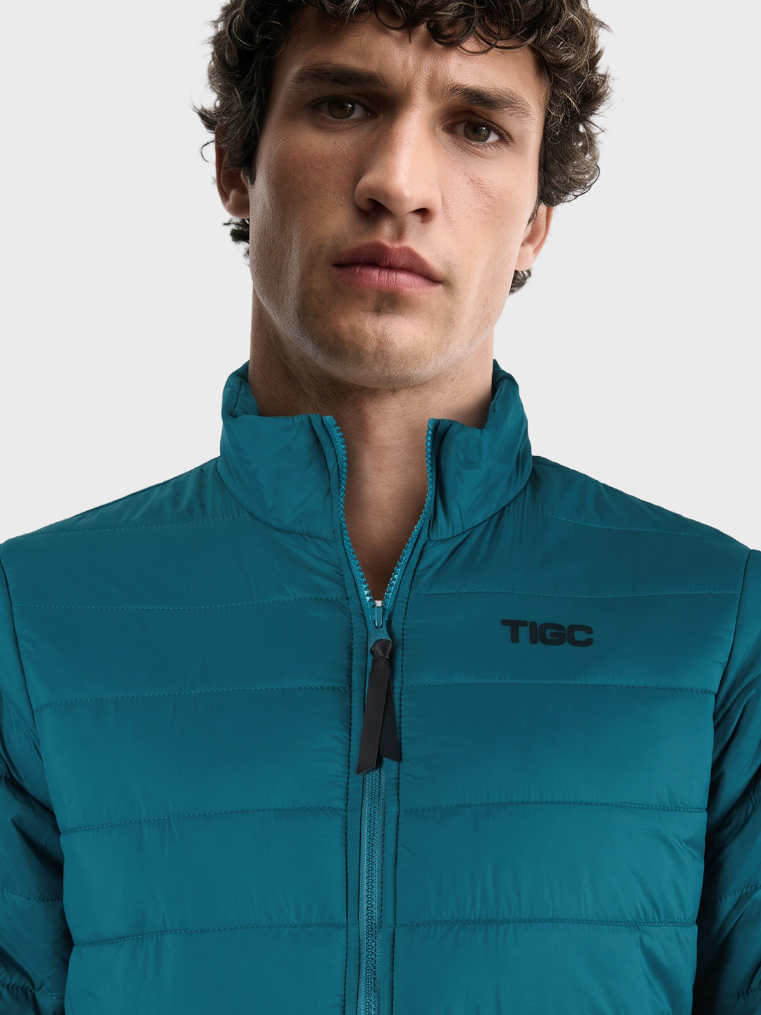 Men's Teal Regular Fit Solid Casual Puffer Jacket