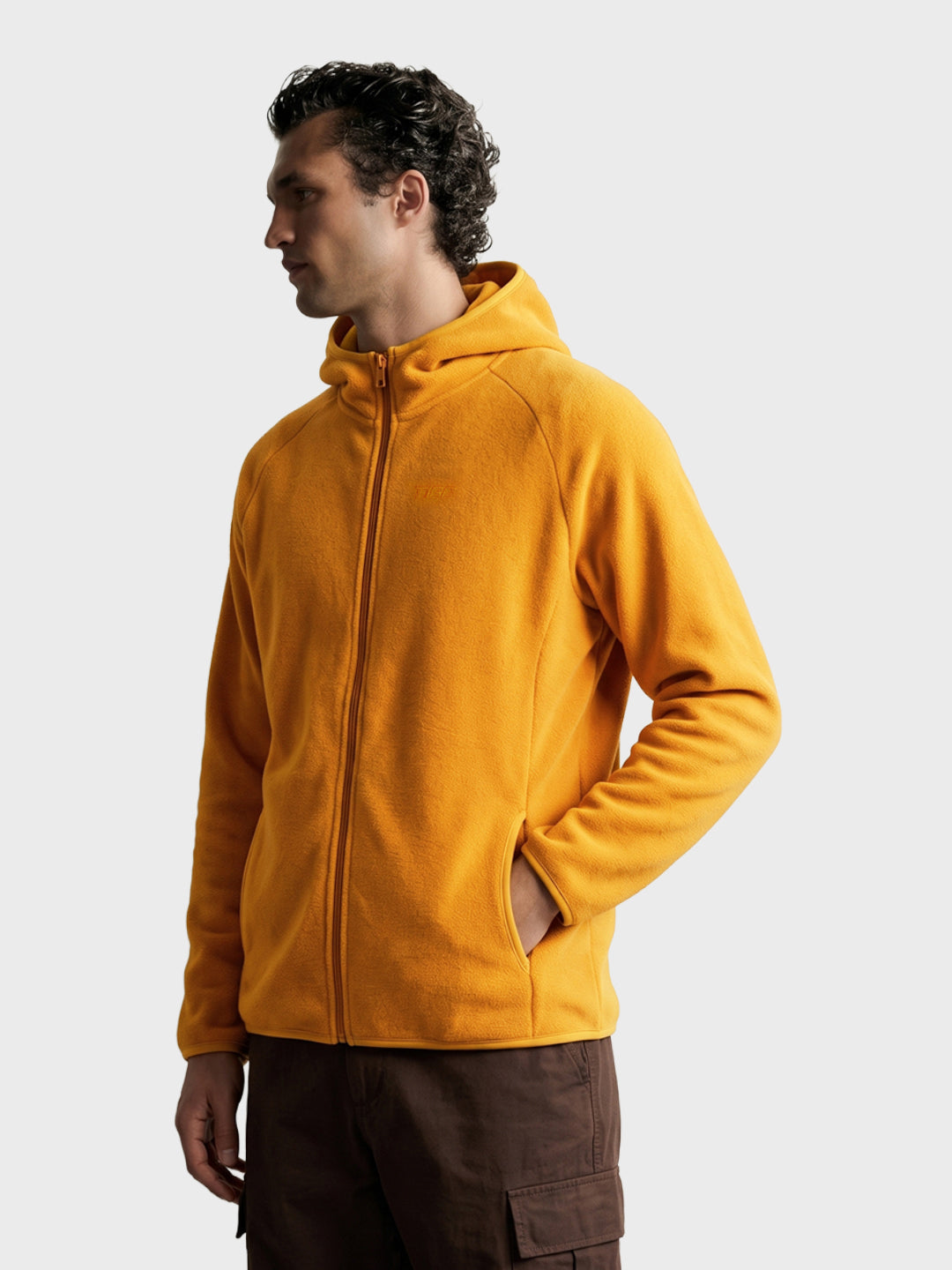Men's Yellow Regular Fit Solid Casual Hooded Sweatshirt with Zipper