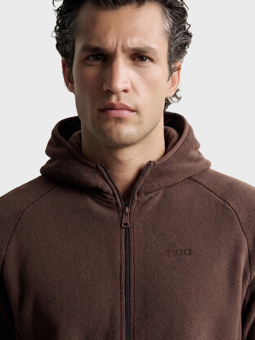 Men's Brown Regular Fit Solid Casual Hooded Sweatshirt with Zipper