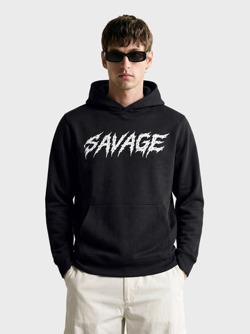 Men's Black Regular Fit Printed Casual Sweatshirt