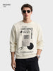 Men's Off White Relaxed Fit Printed Casual Sweatshirt