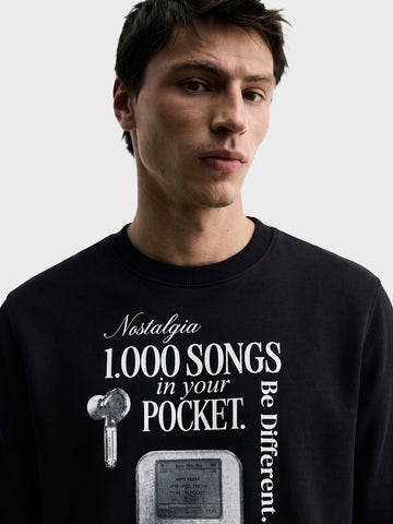 Men's Black Relaxed Fit Printed Casual Sweatshirt