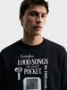 Men's Black Relaxed Fit Printed Casual Sweatshirt