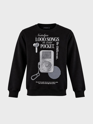Men's Black Relaxed Fit Printed Casual Sweatshirt