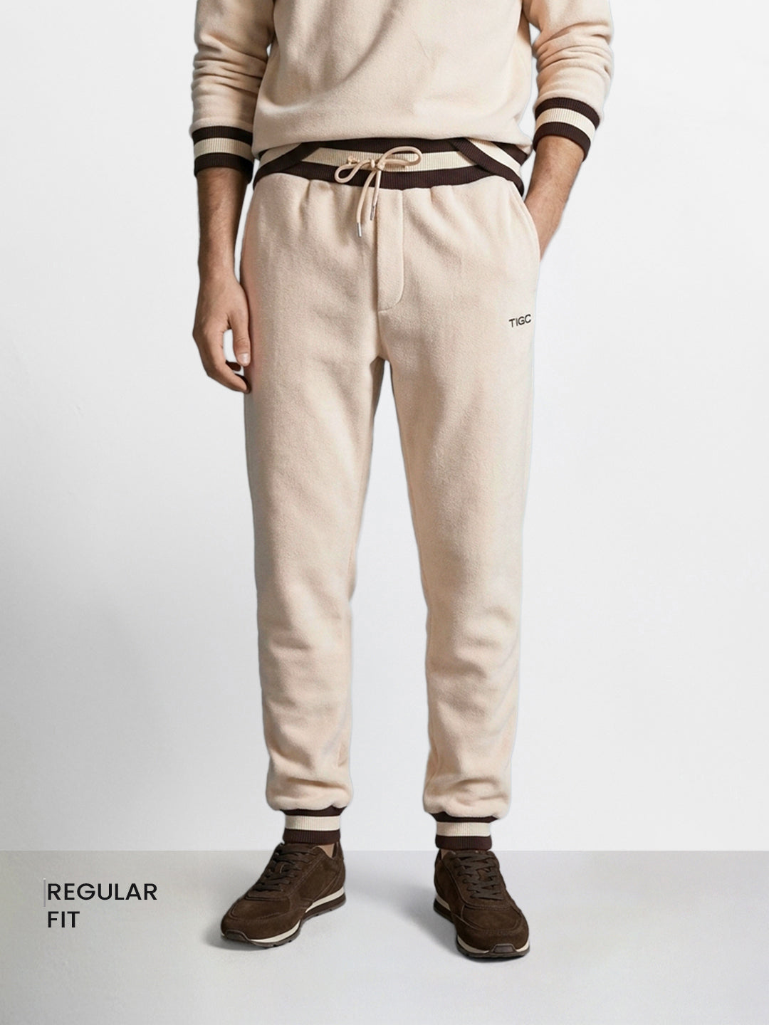 Men's Beige Regular Fit Solid Casual Sweatpants