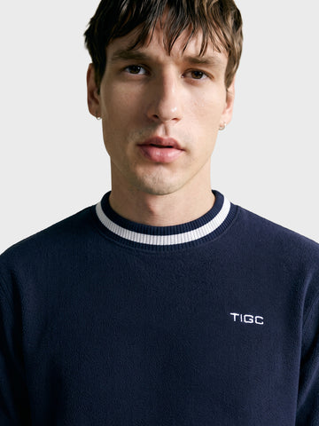 Men's Navy Blue Regular Fit Solid Casual Sweatshirt