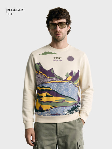 Men's Off White Regular Fit Graphic Printed Casual Sweatshirt