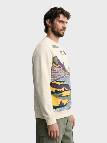 Men's Off White Regular Fit Graphic Printed Casual Sweatshirt