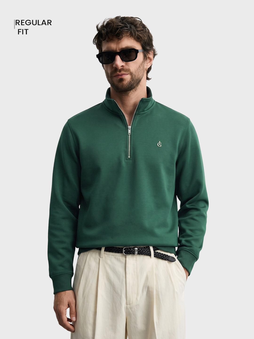 Men's Green Regular Fit Solid Casual Sweatshirt