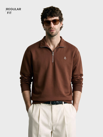 Men's Brown Regular Fit Solid Casual Sweatshirt