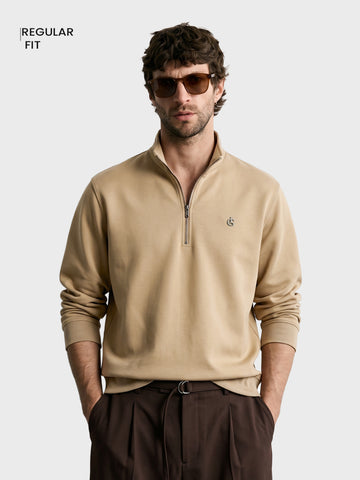Men's Beige Regular Fit Solid Casual Sweatshirt