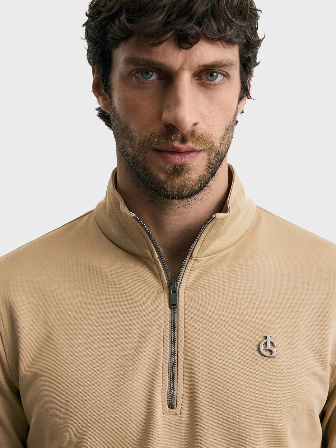 Men's Beige Regular Fit Solid Casual Sweatshirt