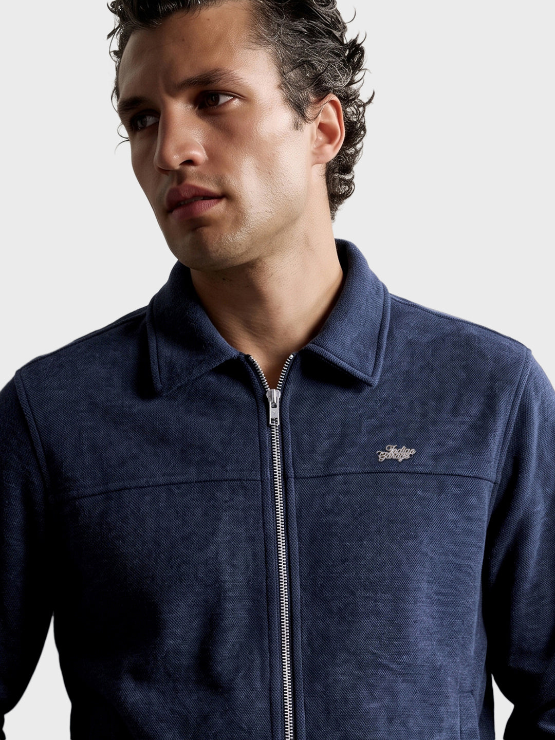 Men's Navy Blue Regular Fit Solid Casual Jacket