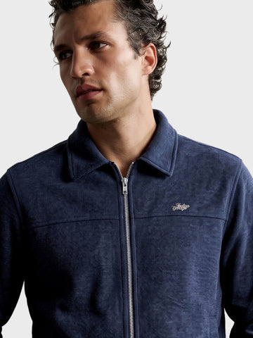 Men's Navy Blue Regular Fit Solid Casual Jacket