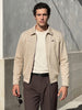 Men's Cream Regular Fit Solid Casual Jacket